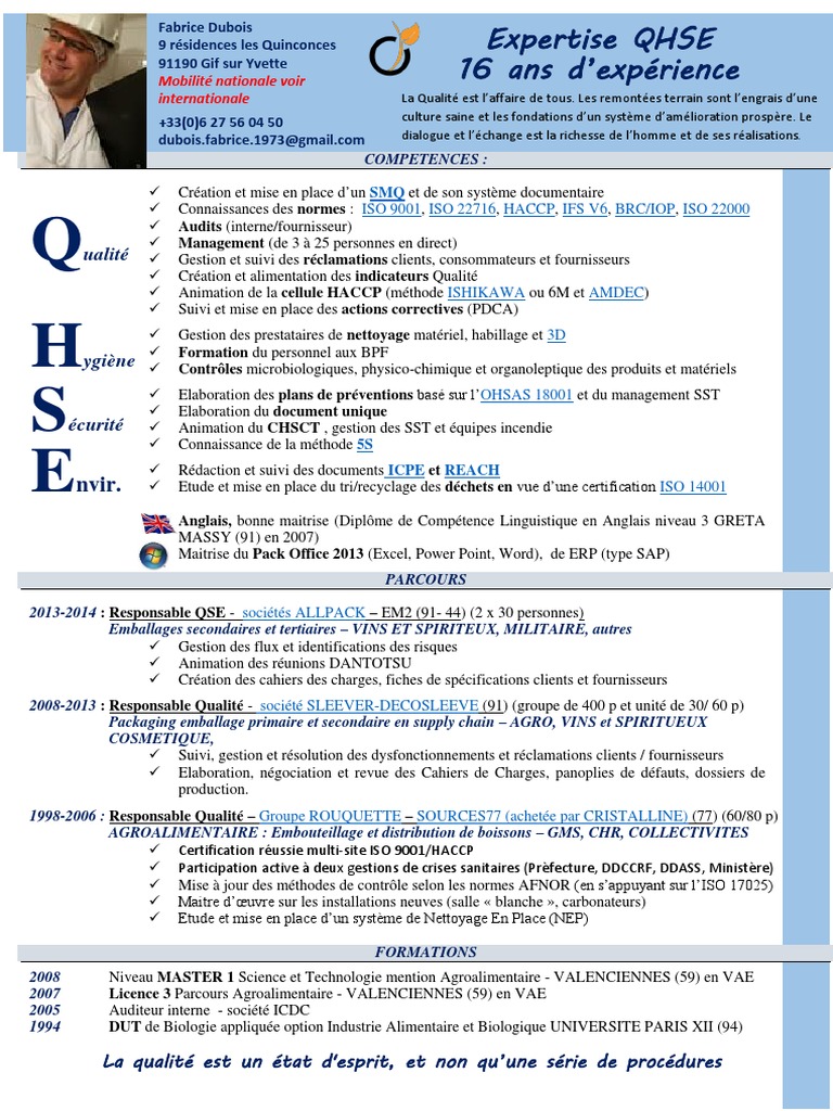 CV Responsable QHSE : Expertise et Compétences | PDF | Management de la ...