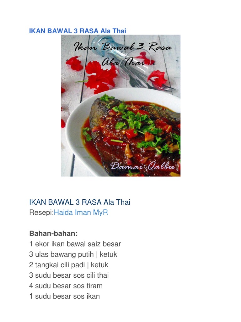 Resepi ikan bawal masak tomato