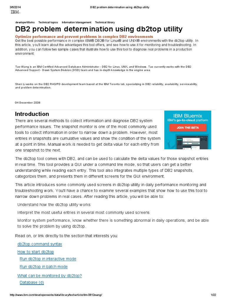 DB2 Problem Determination Using Db2top Utility | PDF
