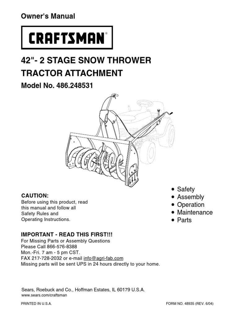 Craftsman 42" Snowblower Manual PDF Belt (Mechanical) Screw