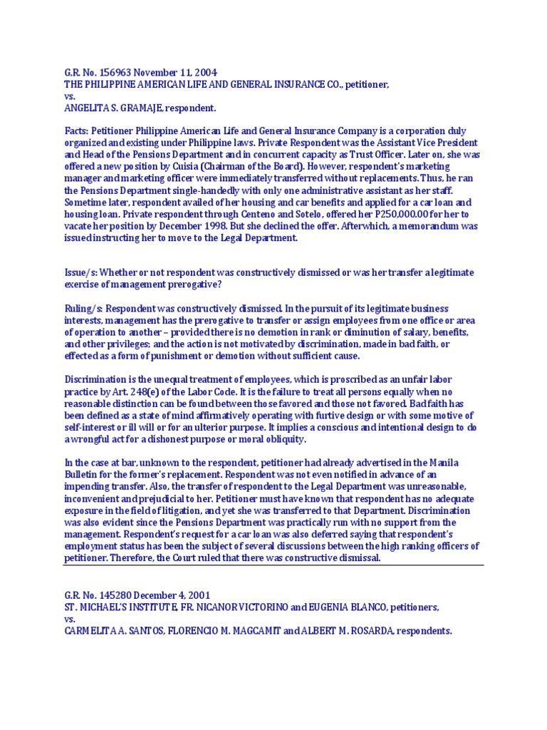 Analysis of Philippine Court Cases Regarding Employment Law Issues