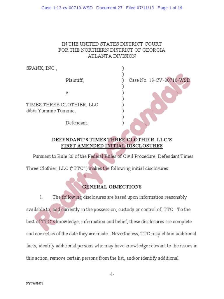 Yummie Tummie Amended Initial Disclosures Download Free PDF