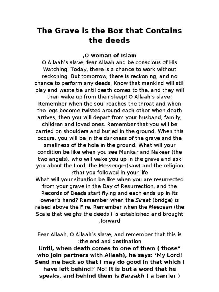 The Grave Is The Box That Contains The Deeds PDF Abrahamic