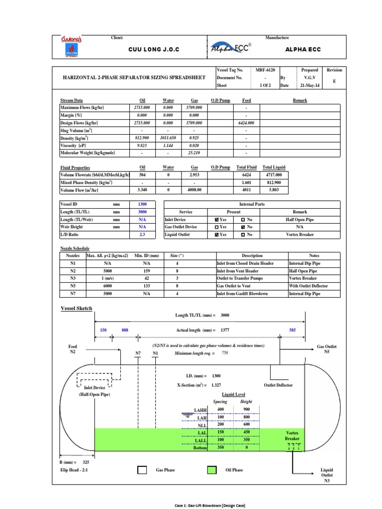 Horizontal 2-Phase Separator Sizing Spreadsheet | PDF | Flow ...