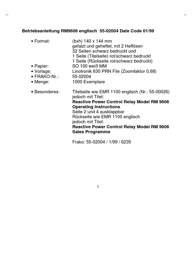 RM 9606 Reactive Power Control Manual | PDF | Capacitor | Relay