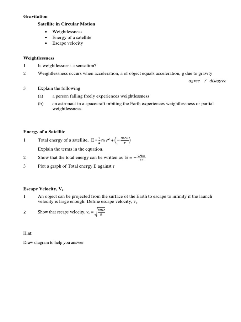 Understanding Satellite Motion and Weightlessness | PDF | Teaching ...