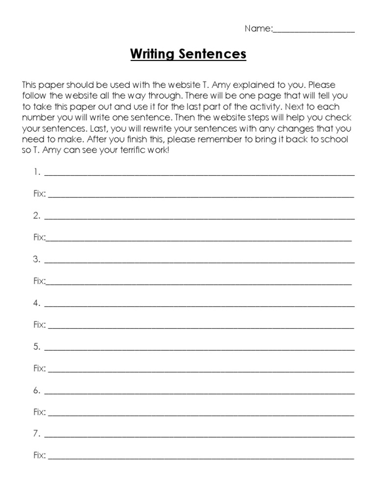 Sentence Writing Activity Guide | PDF