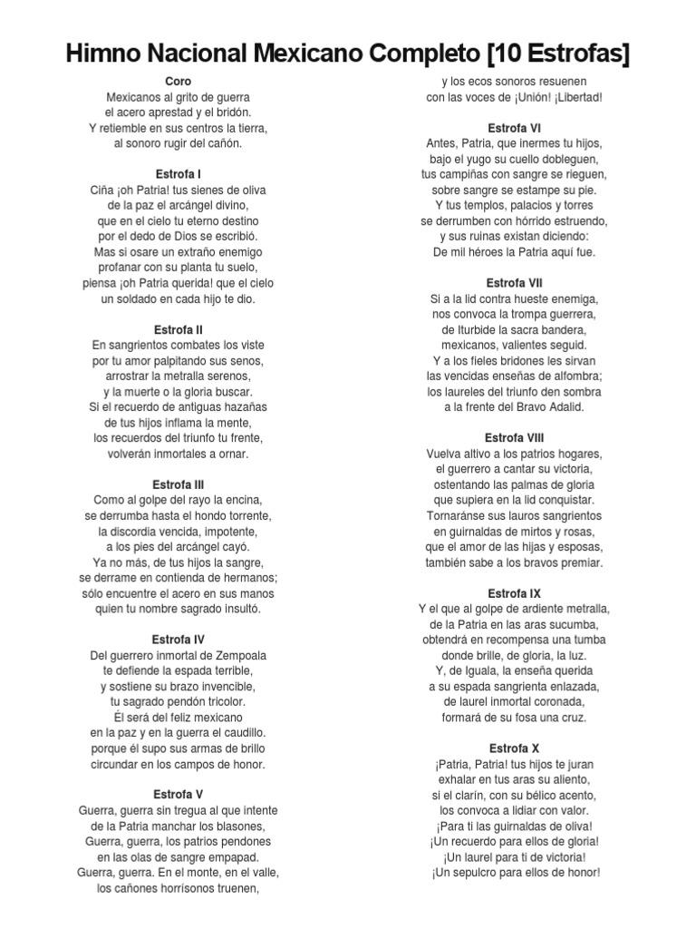 Letra Del Himno Nacional Completo Entretenimiento General Música