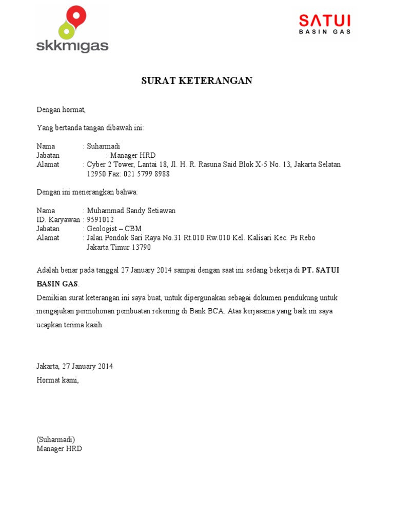 Surat Keterangan Kerja