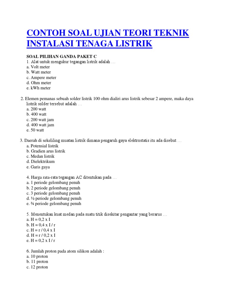 Soal Instalasi Tenaga Listrik Kelas Xi Semester 2  Senang Belajar