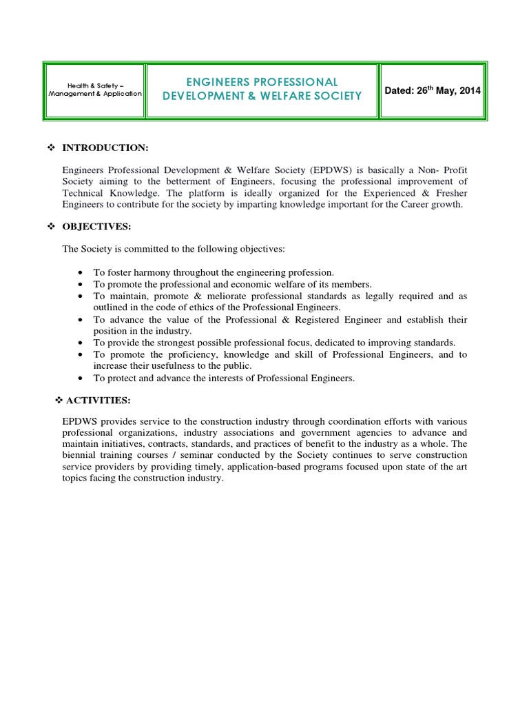 Engineers Professional Development & Welfare Society: Dated: 26 May ...