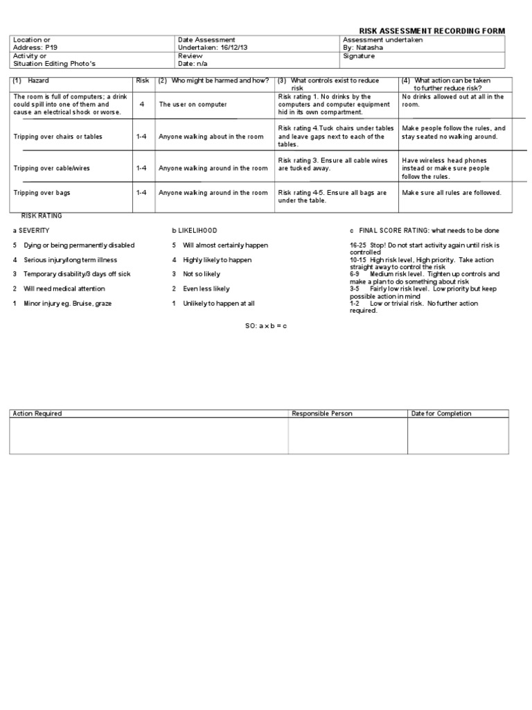 Risk Assessment For P9 | PDF