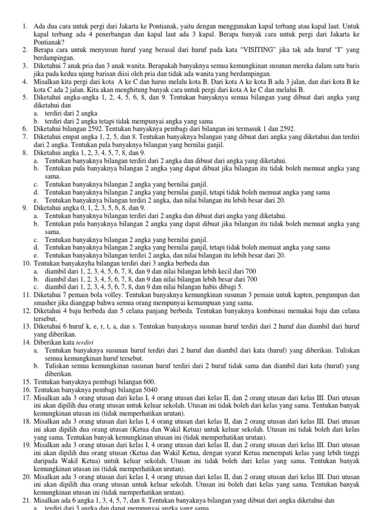 Soal Soal Olimpiade Kombinatorik