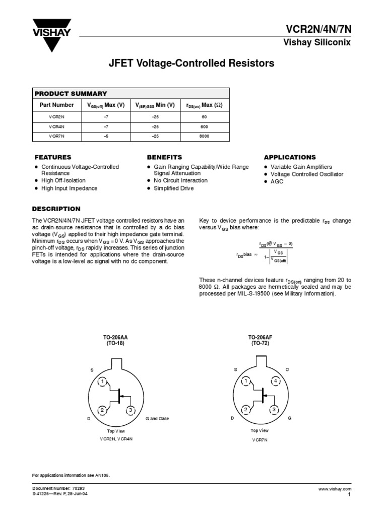 JFET VoltageControlled Resistors PDF Electronic Circuits