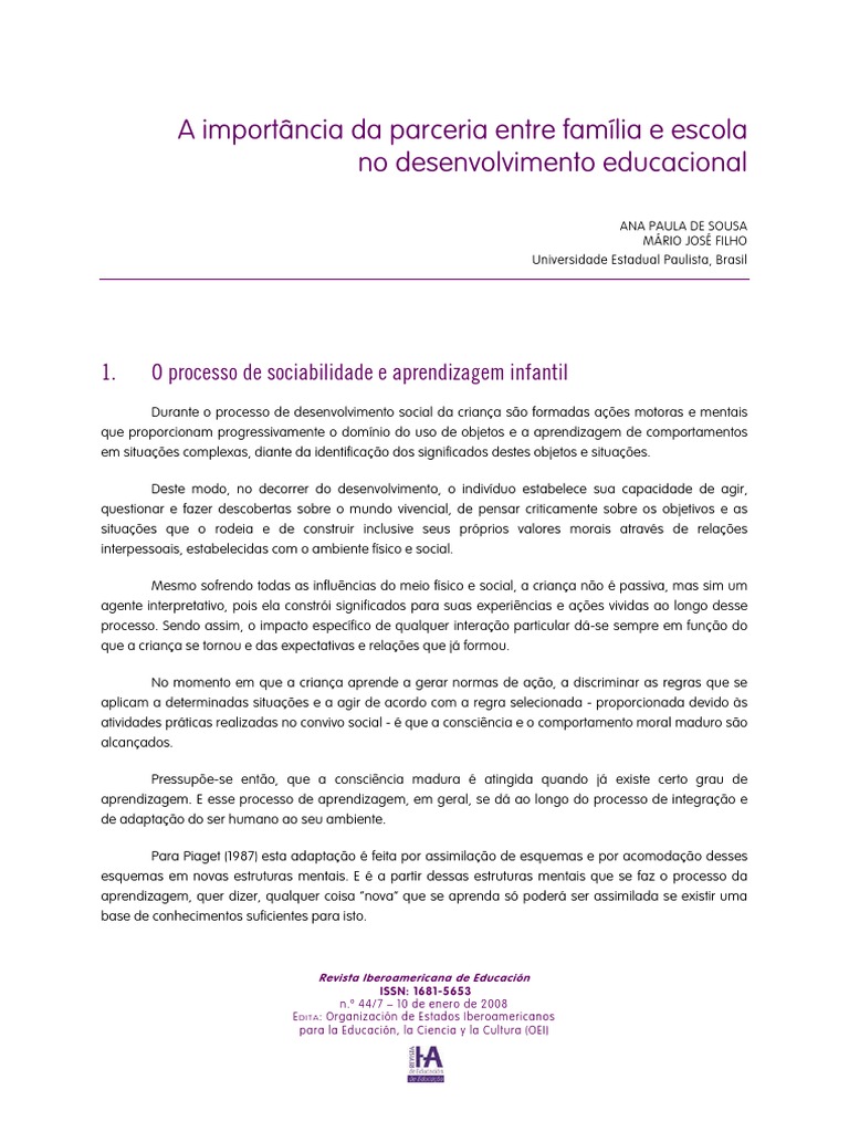 A Importância Da Parceria Entre Família e Escola No Desenvolvimento ...