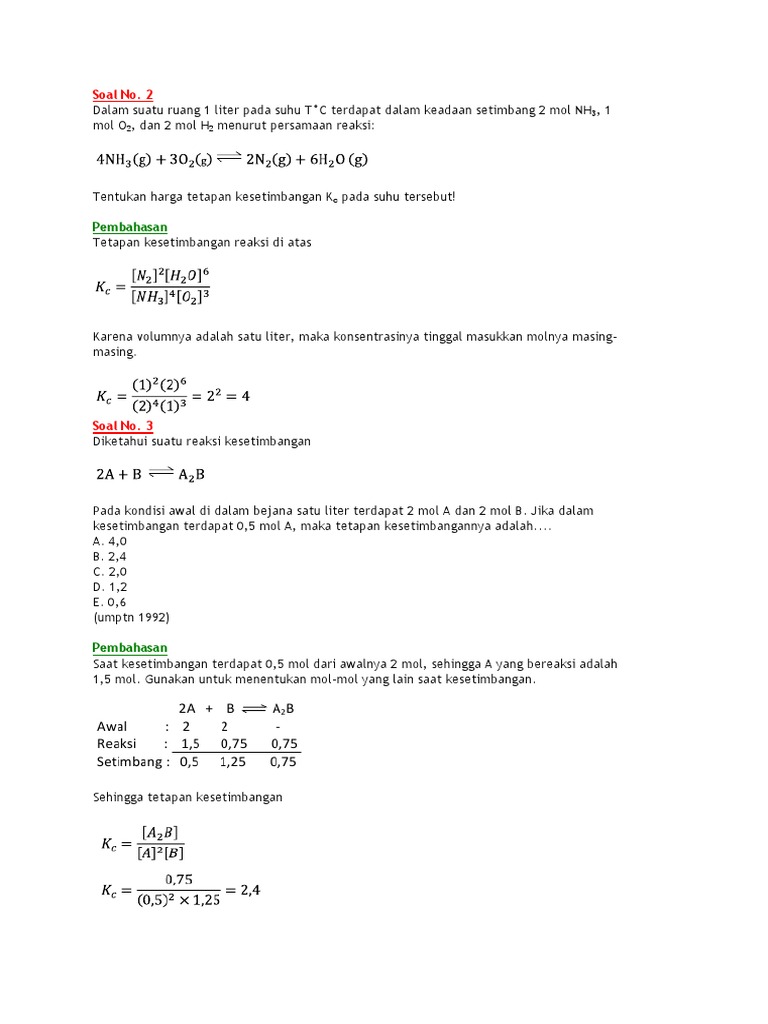 Contoh soal dan pembahasan kesetimbangan kimia