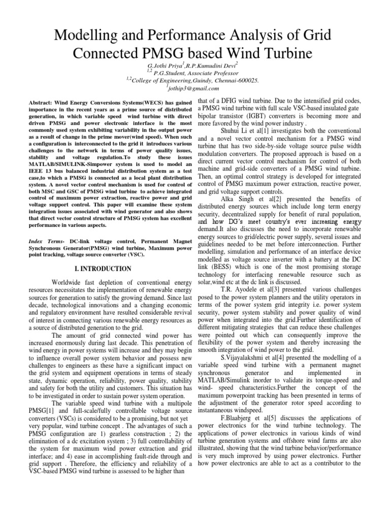 PMSG Wind Turbine Grid Integration Analysis | PDF | Wind Power | Power ...