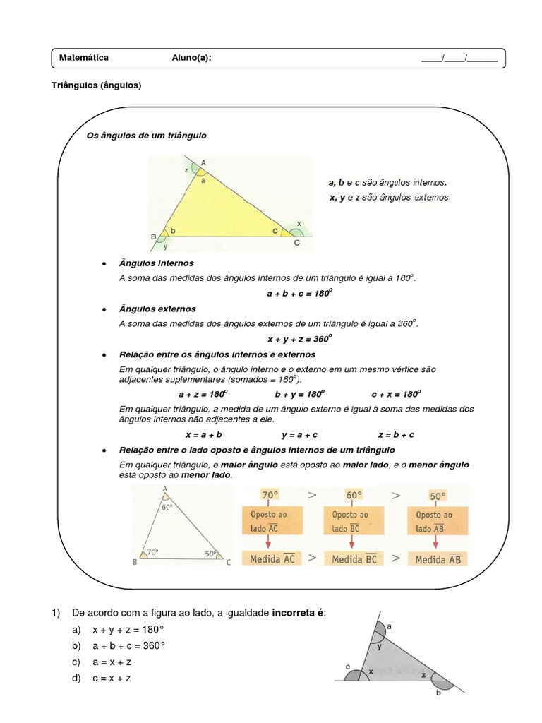 Triângulos Ângulos 8 Ano | PDF | Métodos e Materiais de Ensino ...