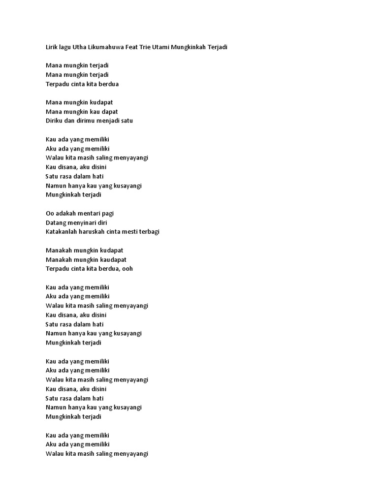Utha Likumahuwa Feat Trie Utami Mungkinkah Terjadi Pdf