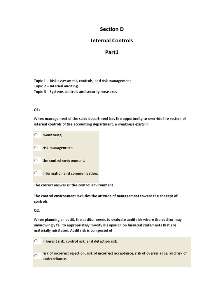 Internal Controls and Audit Risk Management | PDF | Internal Control ...