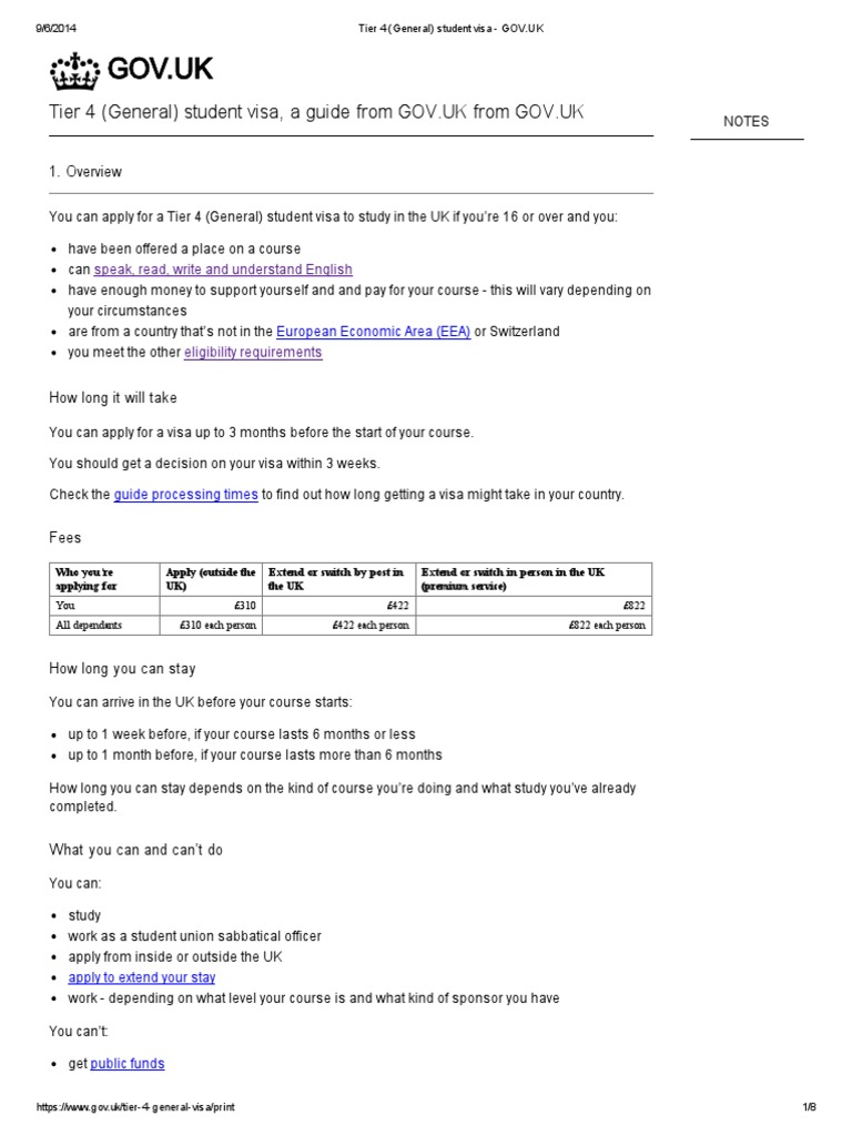 Tier 4 (General) Student Visa GOV PDF Academic Degree Travel Visa