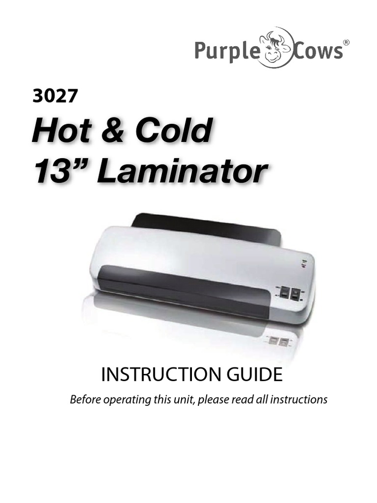 Purple Cows 13 inch Hot and Cold Laminator 3027 Instructions Paper