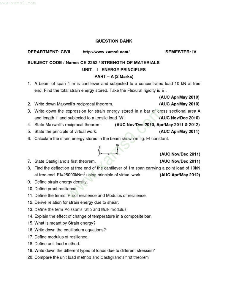 CE2252 Strenth of Materials Question BankXams9 PDF Bending