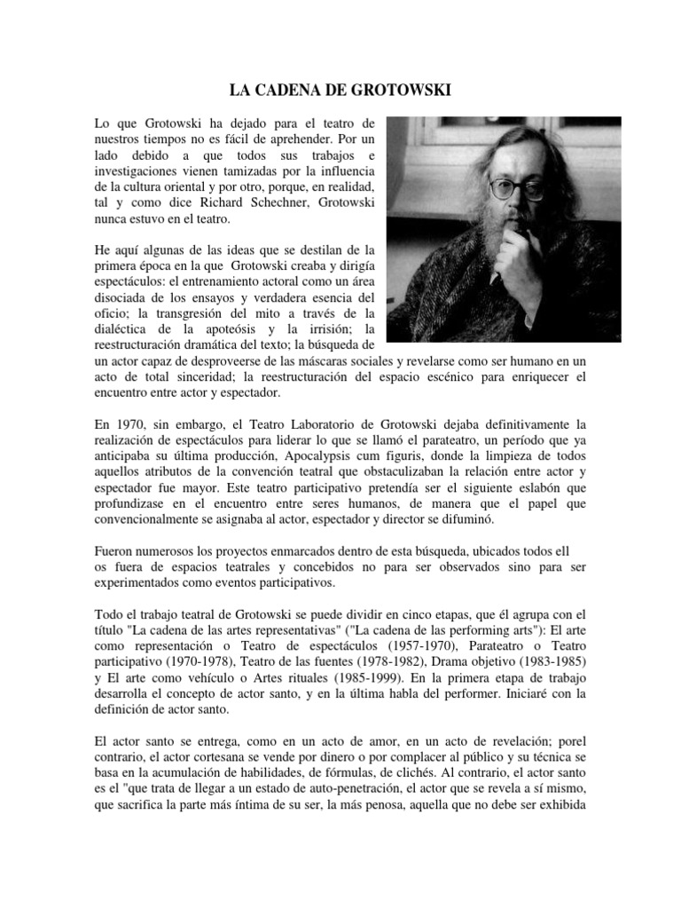 La Cadena de Grotowski Descargar gratis PDF Teatro Verdad