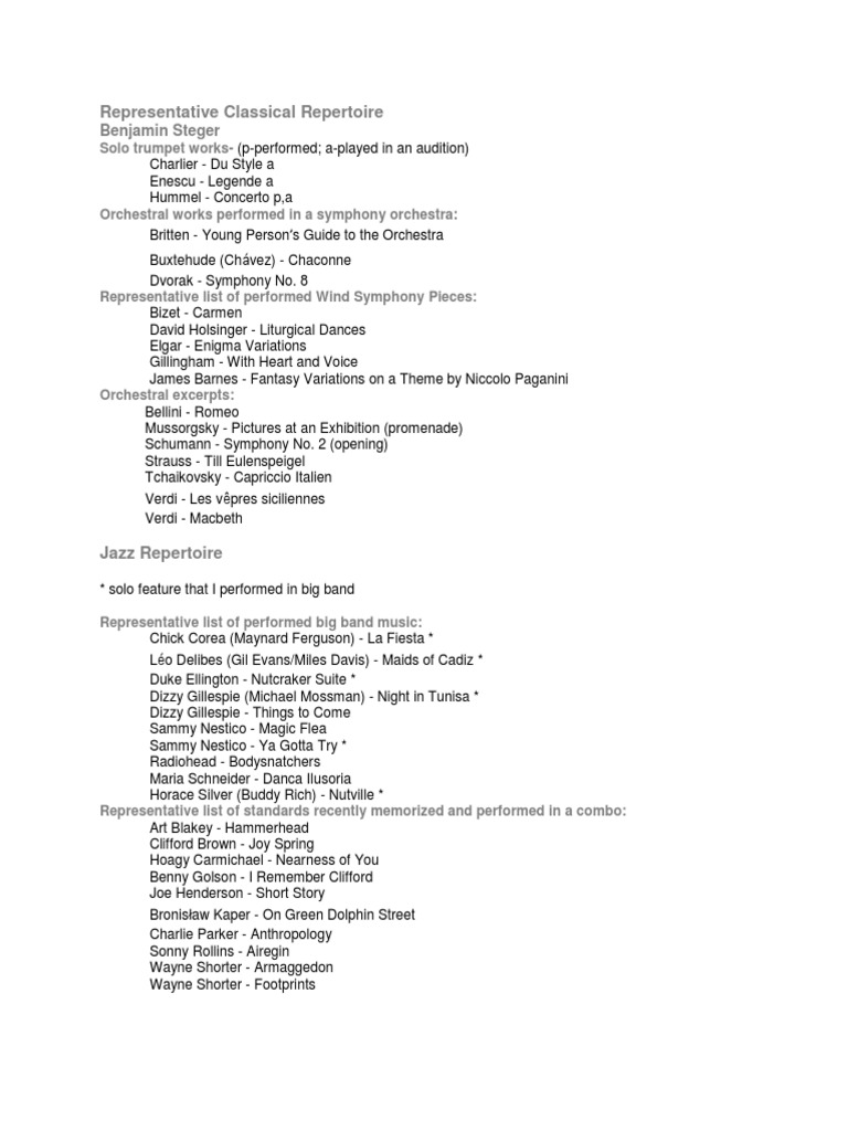 Sample College Repertoire List | PDF | Art