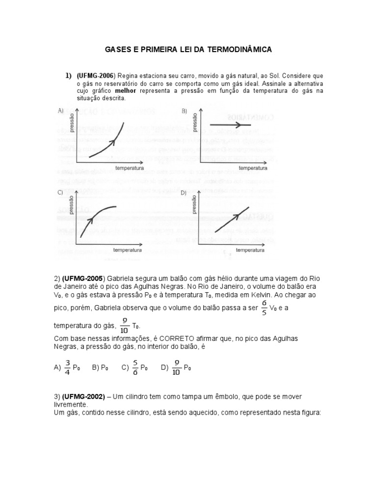 Exercícios Sobre A Primeira Lei Da Termodinâmica