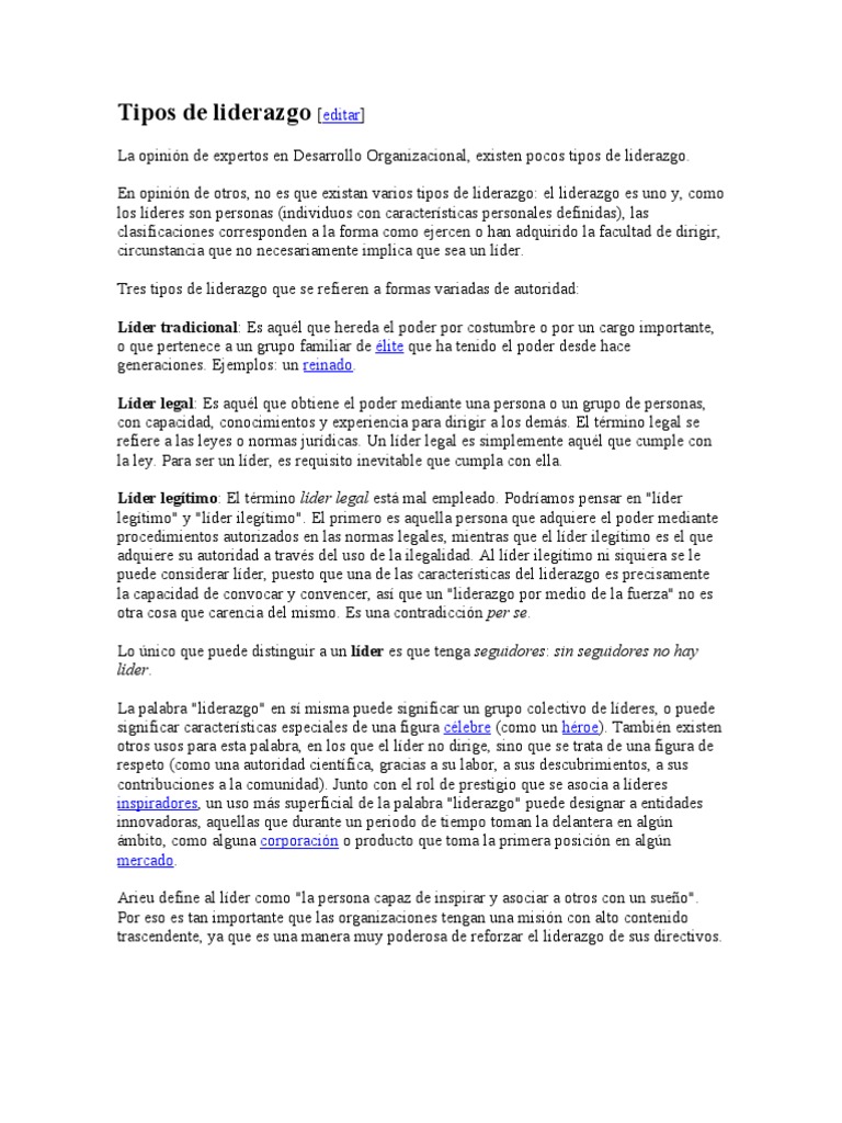 Tipos de Liderazgo y sus Características | PDF | Liderazgo | Aparición