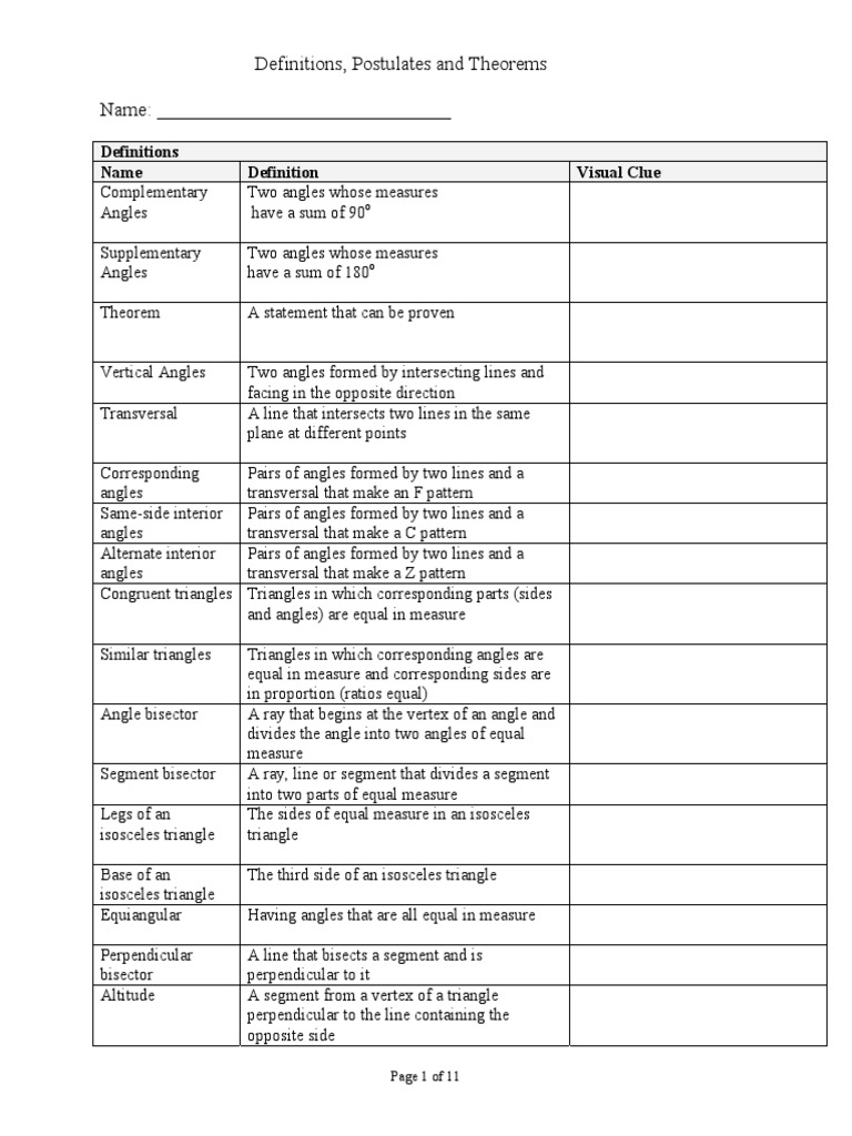 Geo Postulatestheorems List 2011 Triangle Circle