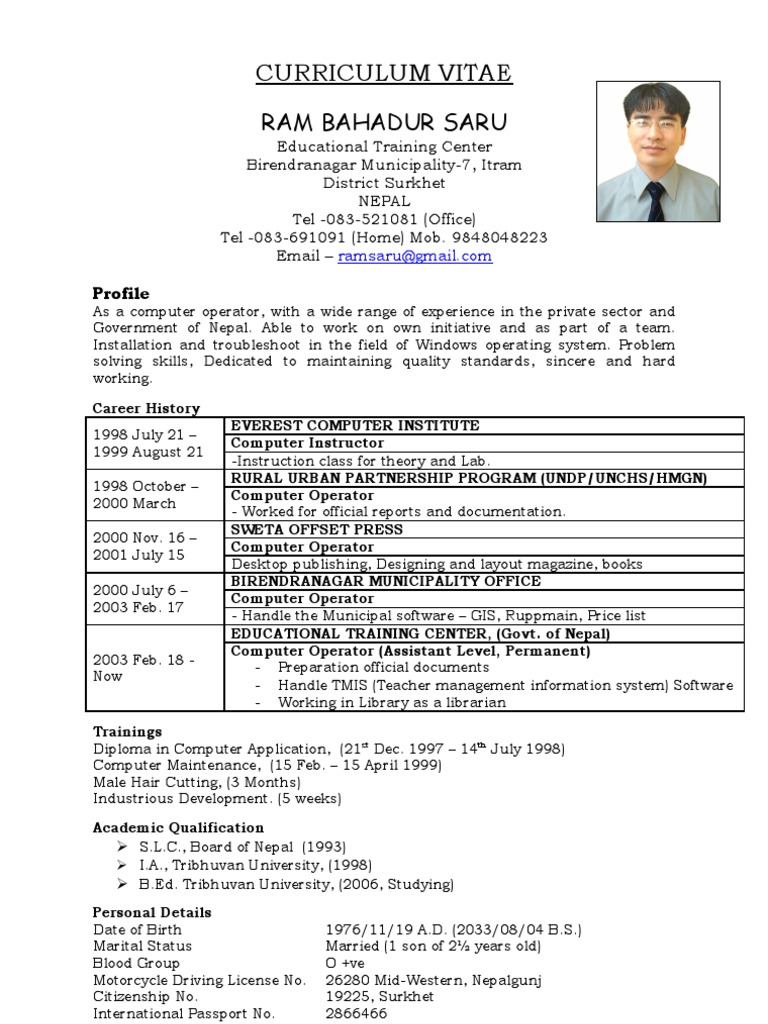 Best cv format for nepal picture