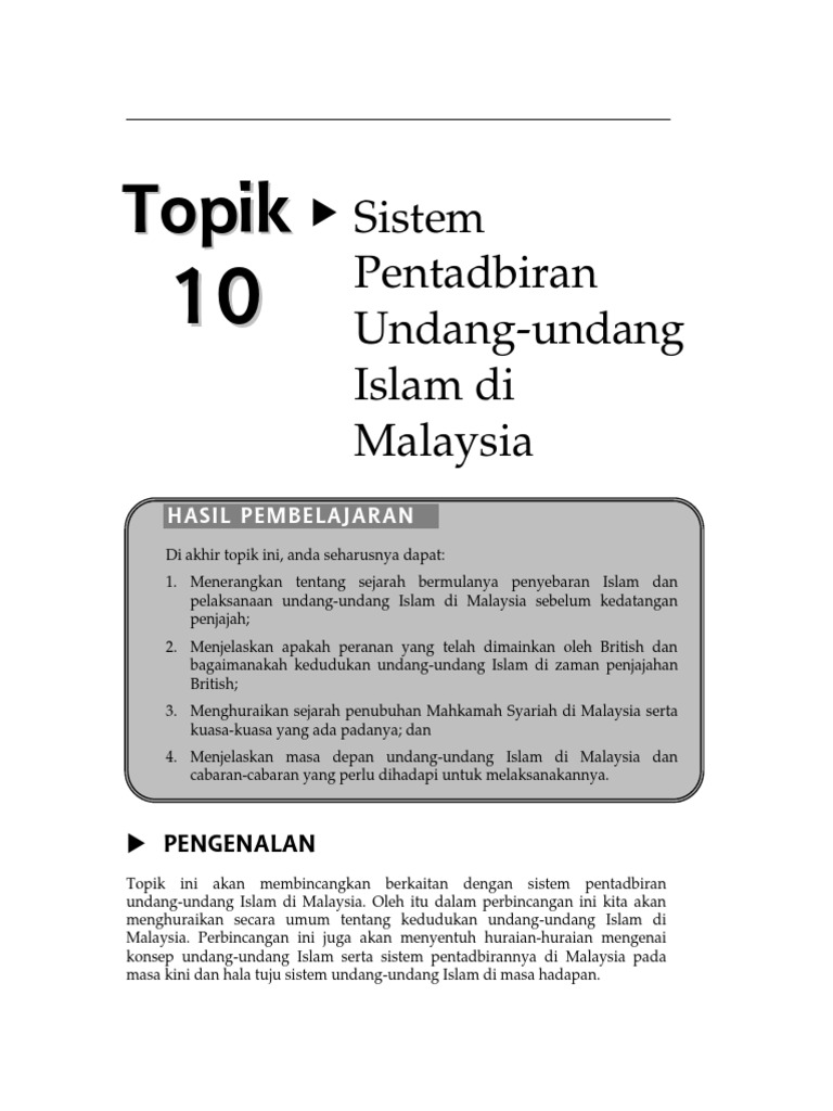 Topik 10 Sistem Pentadbiran Undang Undang Islam Di Malaysia