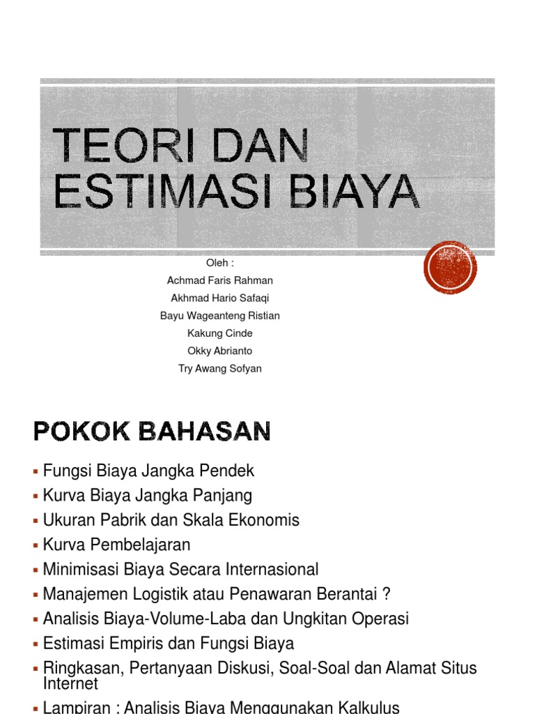 Teori Dan Estimasi Biaya