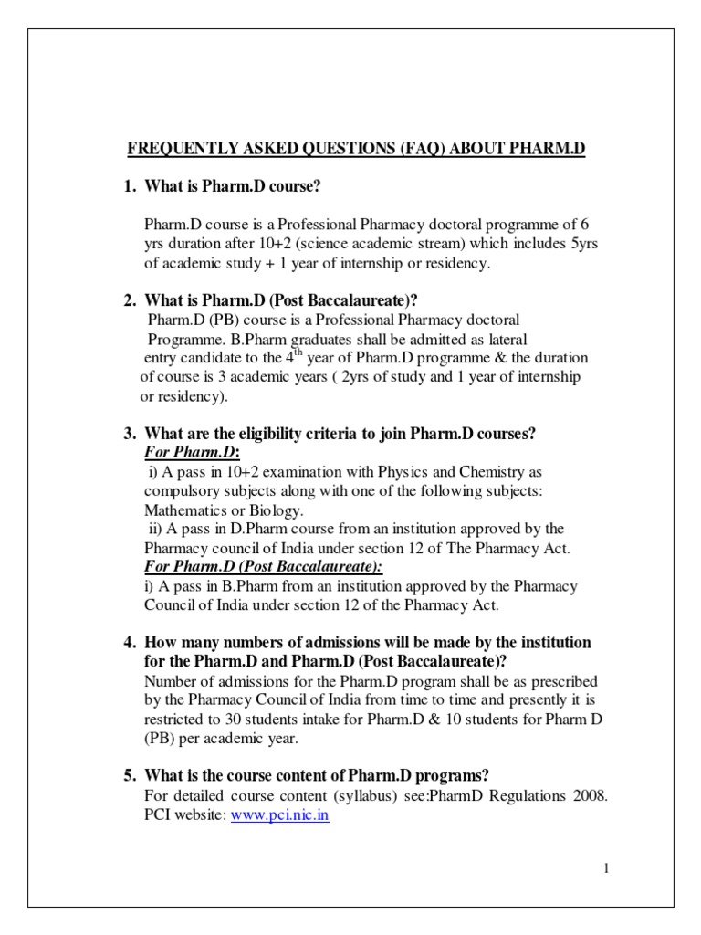 Pharm.D Course Overview and FAQs | PDF | Finance & Money Management