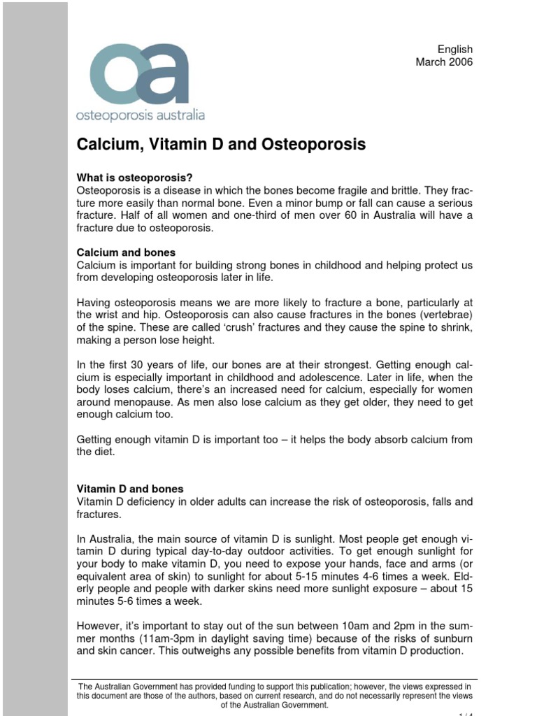Calcium, Vitamin D and Osteoporosis Osteoporosis Vitamin D