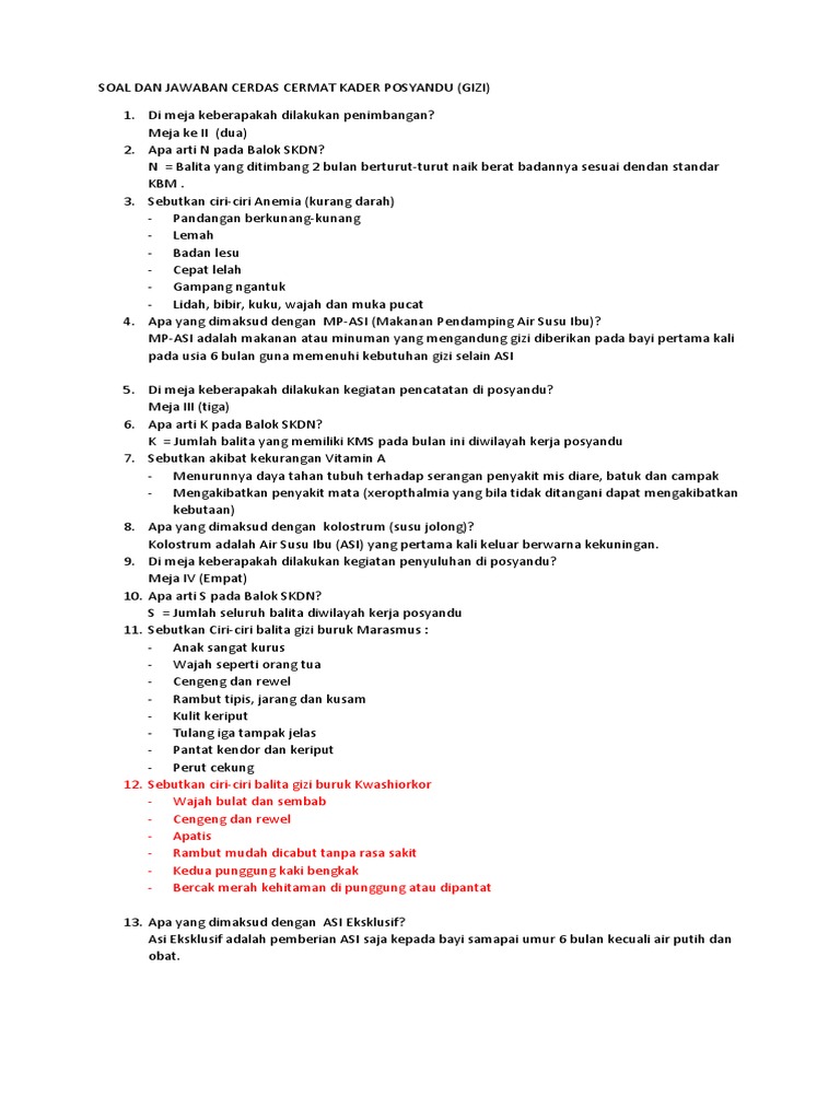 Contoh Soal Lomba Cerdas Cermat Kader Posyandu Contoh