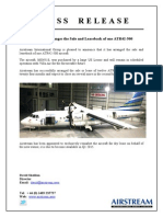 Press Release: Airstream Arranges The Sale and Leaseback of One ATR42-500
