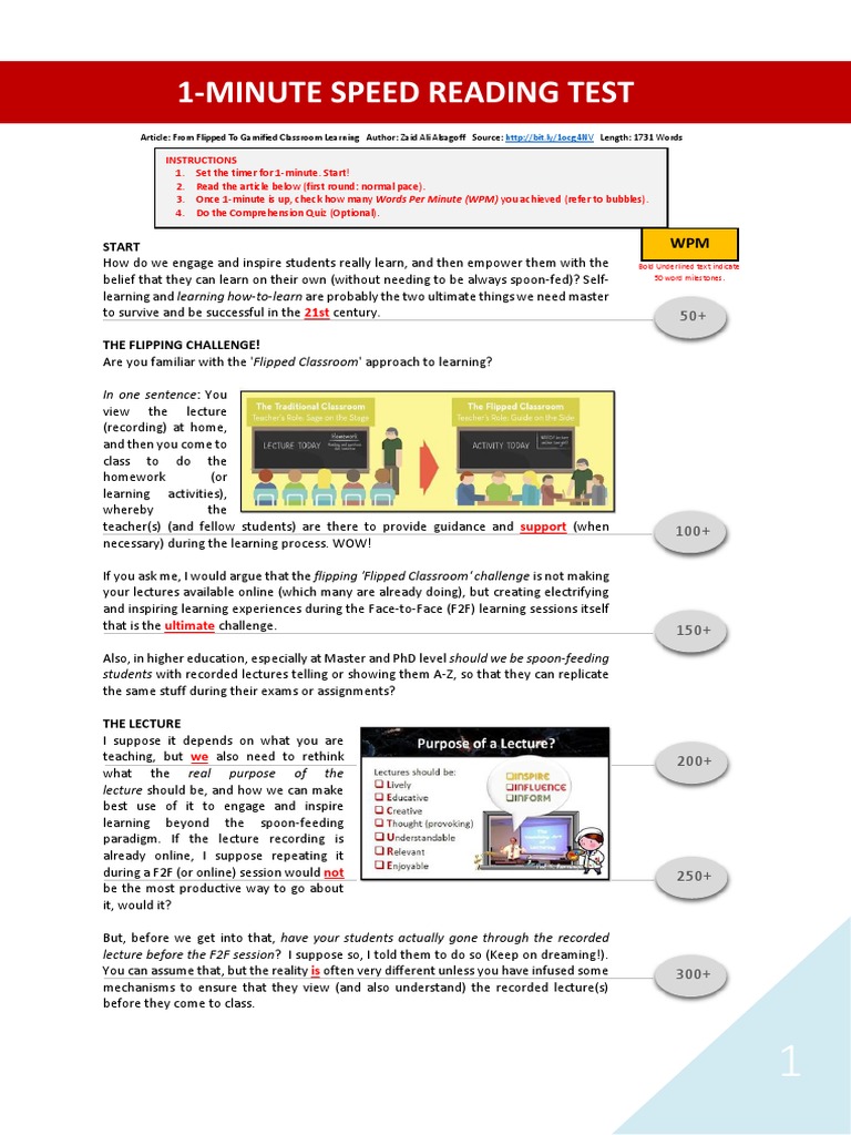 Speed Reading Test Lecture Classroom Free 30day Trial Scribd