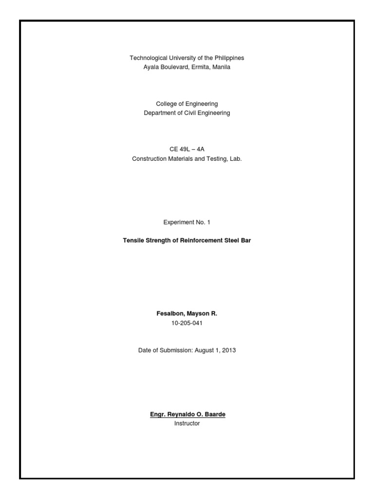 Tensile Strength of Rebar Experiment | PDF | Ultimate Tensile Strength ...