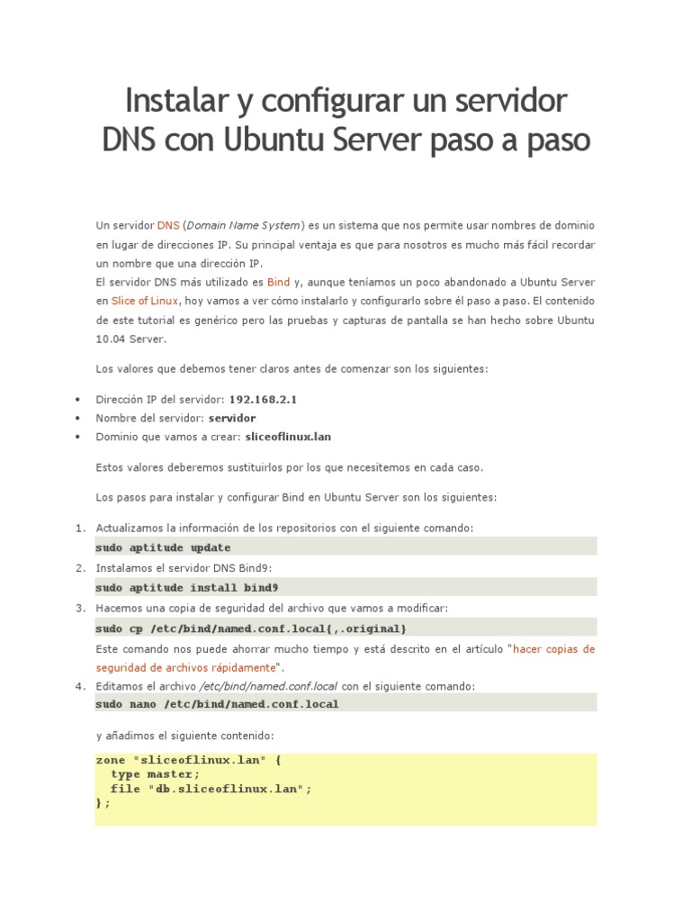 Configuración de DNS en Ubuntu Server | PDF | Ubuntu (sistema operativo ...