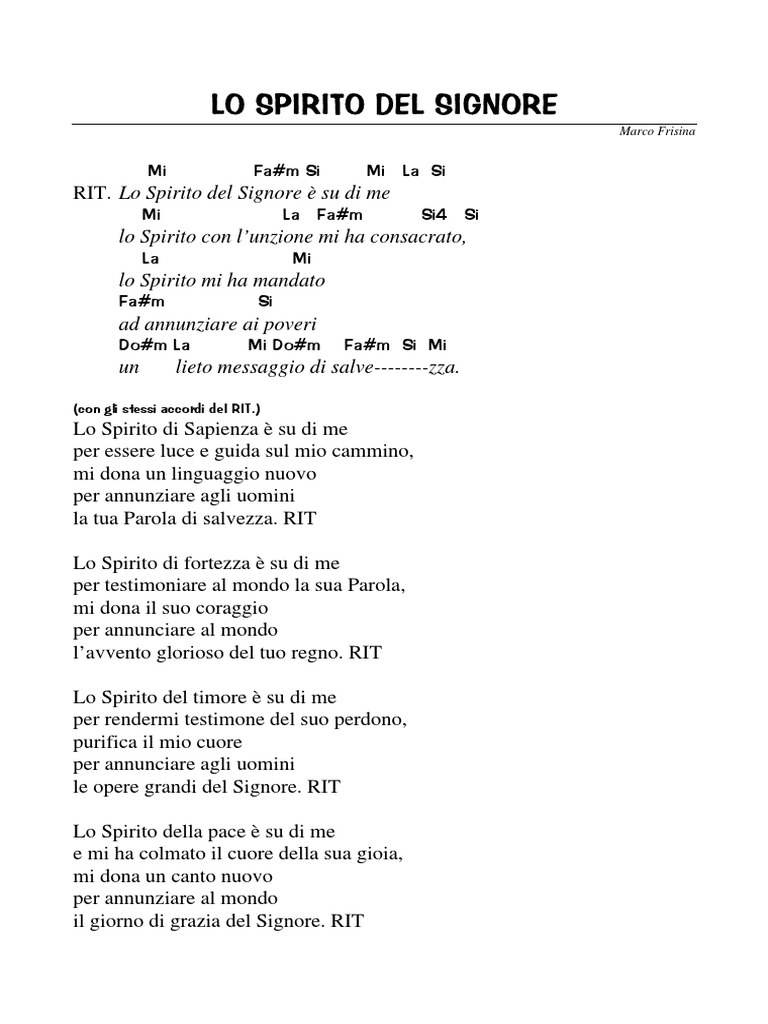 Lo Spirito Del Signore Frisina Spartito