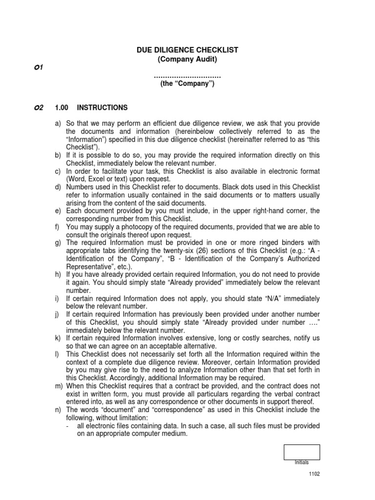 Due Deligence Check List | PDF | Fax | Information