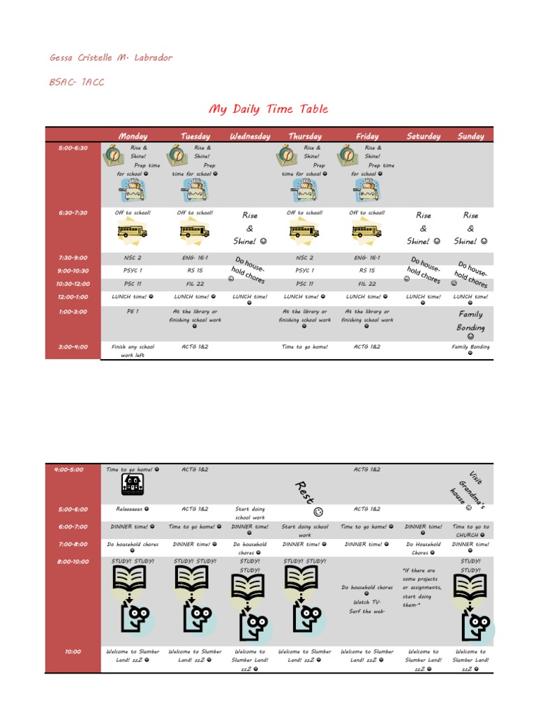 My Daily Time Table: Gessa Cristelle M. Labrador Bsac-1Acc | PDF