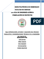 Escuela Superior Politécnica de Chimborazo Facultad de Ciencias Escuela de Ingeniería Química Formulación de Proyectos