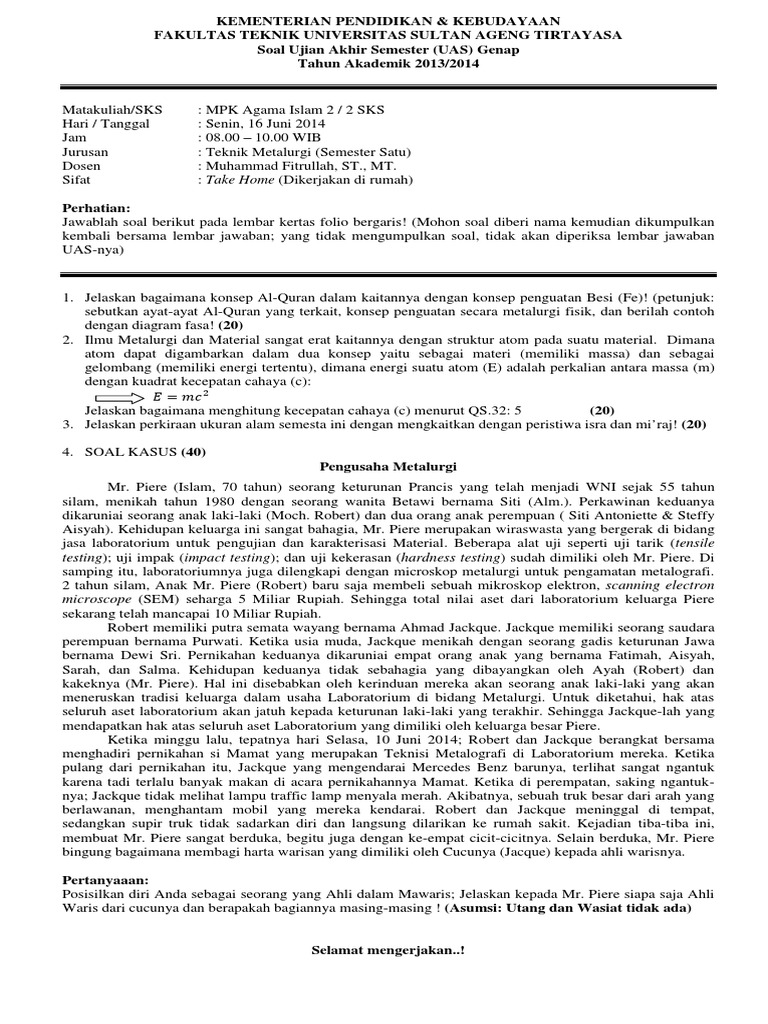 Soal Uas Mpk Agama Islam 2