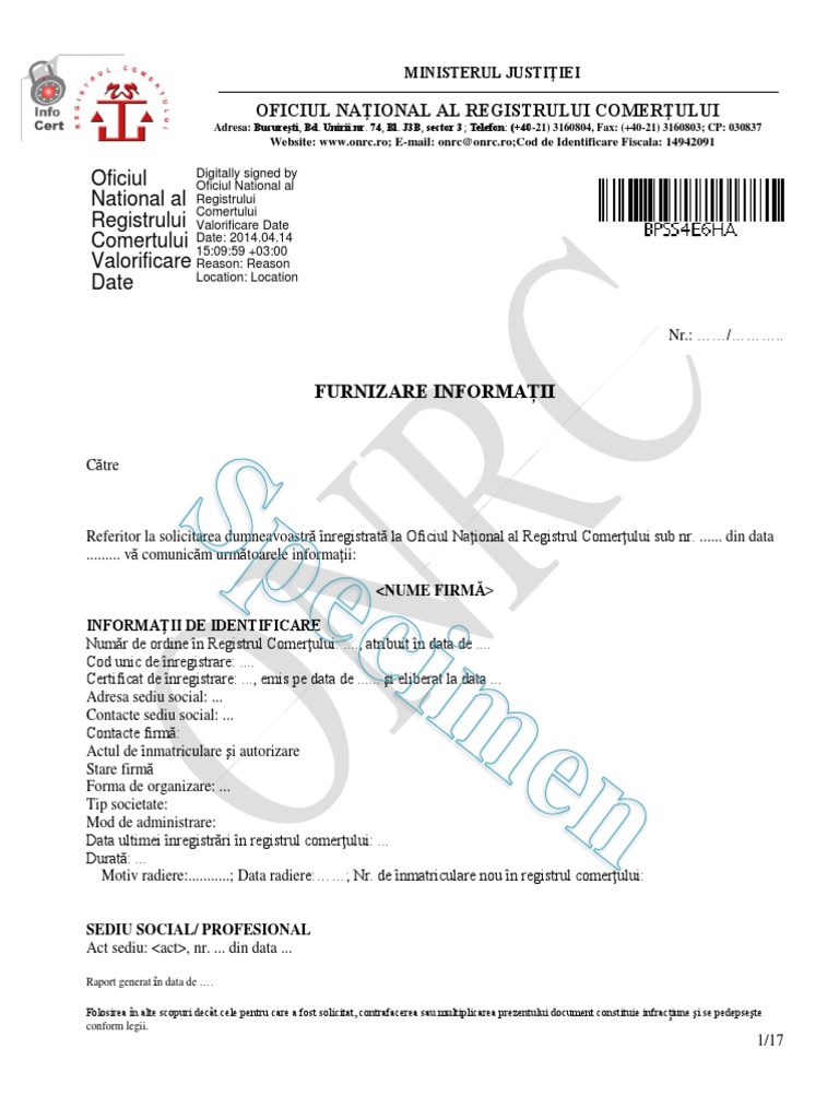 Furnizare Informatii Extinse Onrc