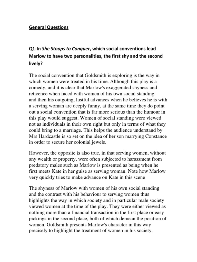 General Questions On She Stoops To Conquer | PDF