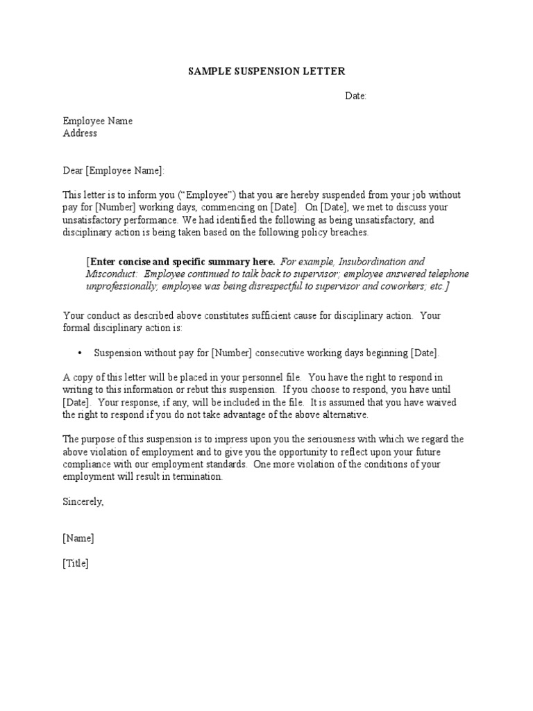 Employee Suspension Letter Template | PDF
